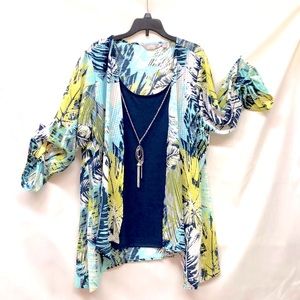 Coral Bay Blouse with sewn in dark blue shirt and detachable necklace